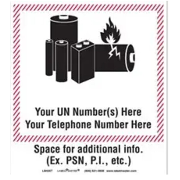 LITHIUM BATTERY HANDLING MARKING W/ TAB, 126MM X 140MM, PAPER, PERSONALIZED