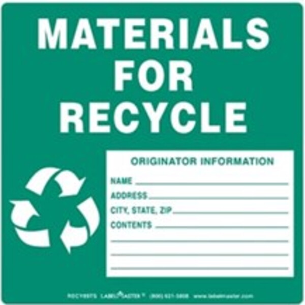 Materials for Recycle Label, w/Originator Info, Stock PVCF