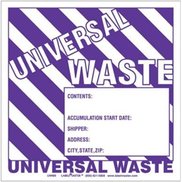 Universal Waste Label w/Generator Info, Unruled, Stock Paper