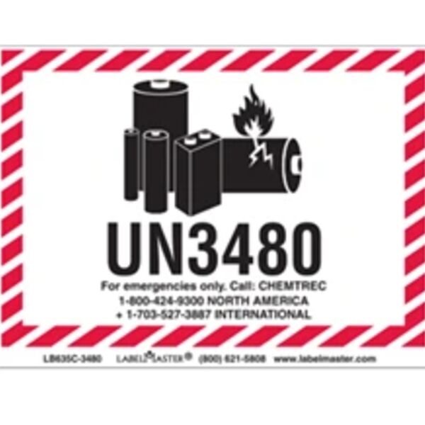 CHEMTREC UN3480 Lithium Battery Handling Marking, 100mm x 70mm, Paper Thumbnail