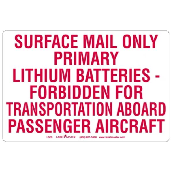 USPS LITHIUM BATTERY MARKING, PAPER, 4" X 6" Thumbnail