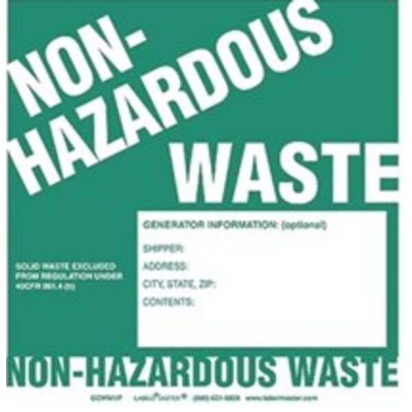 Non-Hazardous Waste Label, Generator Info No Lines, Stock Paper Thumbnail