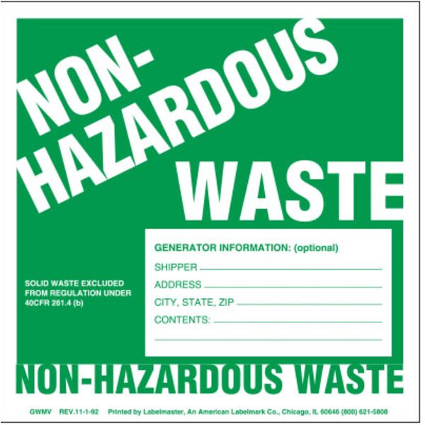 Non-Hazardous Waste Label, Generator Info No Lines, Custom PVCF Thumbnail