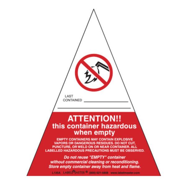 Attention This Container Hazardous When Empty Label, 4" x 5" Thumbnail