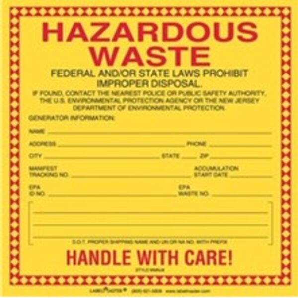 New Jersey Waste Label for 12mm UN/NA, Stock, PVC-Free Film, 6" x 6", Pack of 100 Thumbnail