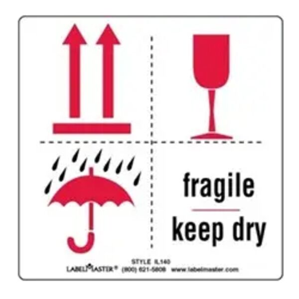 Fragile Keep Dry Label, Paper, 4" x 4" Thumbnail
