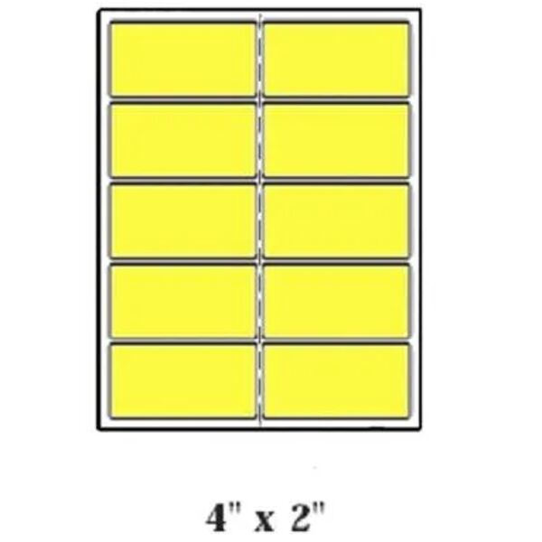 Blank Label, Rectangle, 4" x 2", Yellow, Fluorescent Paper, Pack of 100 Thumbnail