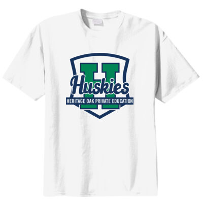 Port & Co. PC55Y Heritage Oak Spiritwear 50/50 Cotton Poly Blend Huskies Shield Tee Thumbnail