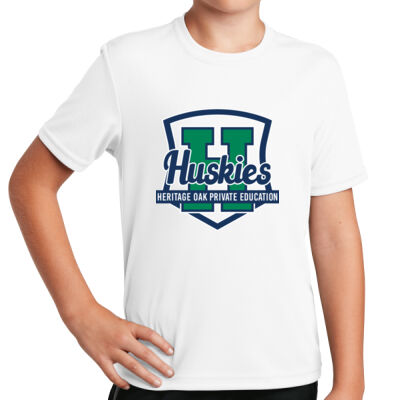 Sport Tek YST340 Heritage Oak Spiritwear Dry Fit Huskies Shield Tee Thumbnail