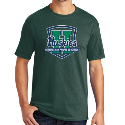 Port & Co. PC55 Heritage Oak Spiritwear 50/50 Cotton Poly Blend Huskies Shield Tee Thumbnail