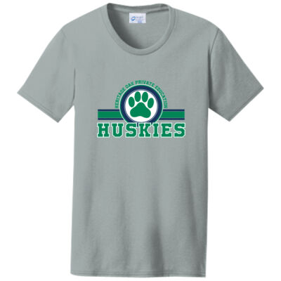 Port & Co. LPC55 Heritage Oak Spiritwear 50/50 Cotton Poly Blend Huskies Paw Tee Thumbnail