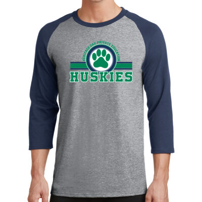 Port & Co. PC55RS Spiritwear 3/4 Sleeve Raglan Huskies Paw 3/4 Sleeve Thumbnail